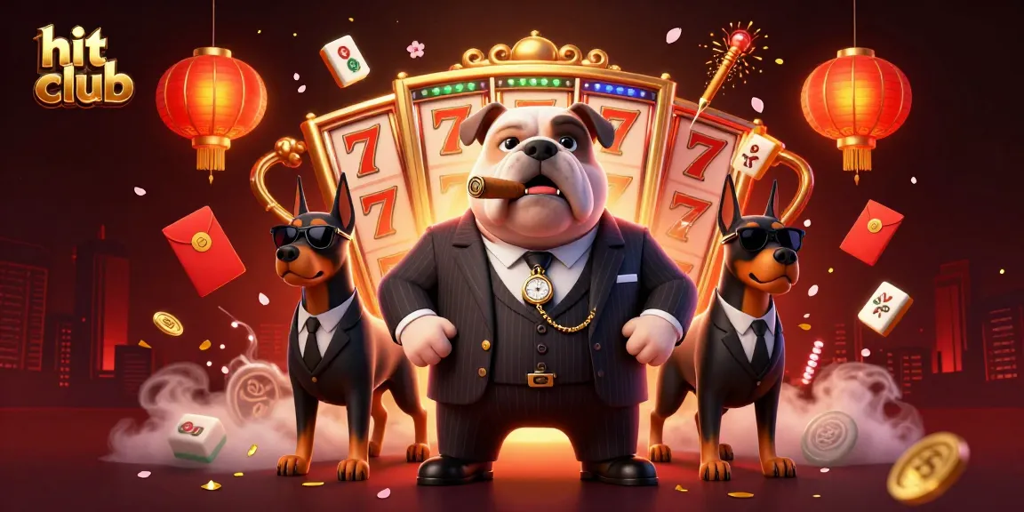 Experience the thrill of online gambling with hit club, featuring a mafia bulldog and dynamic gaming elements.