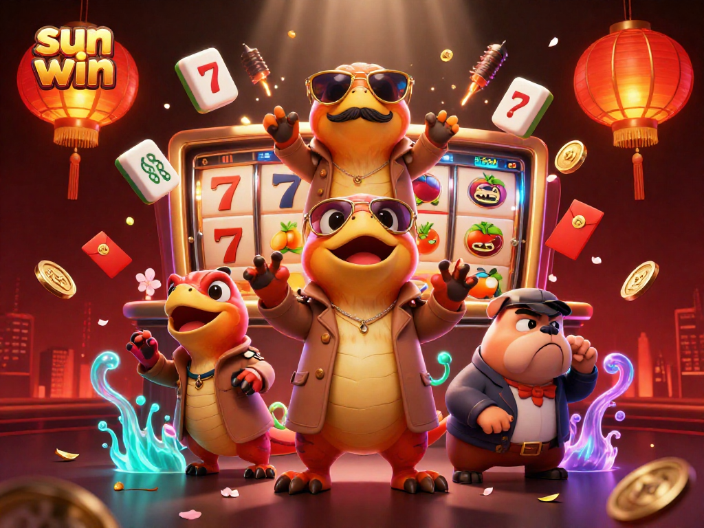 Engage in thrilling gameplay at sun win, with dynamic slot reels and vibrant casino elements.