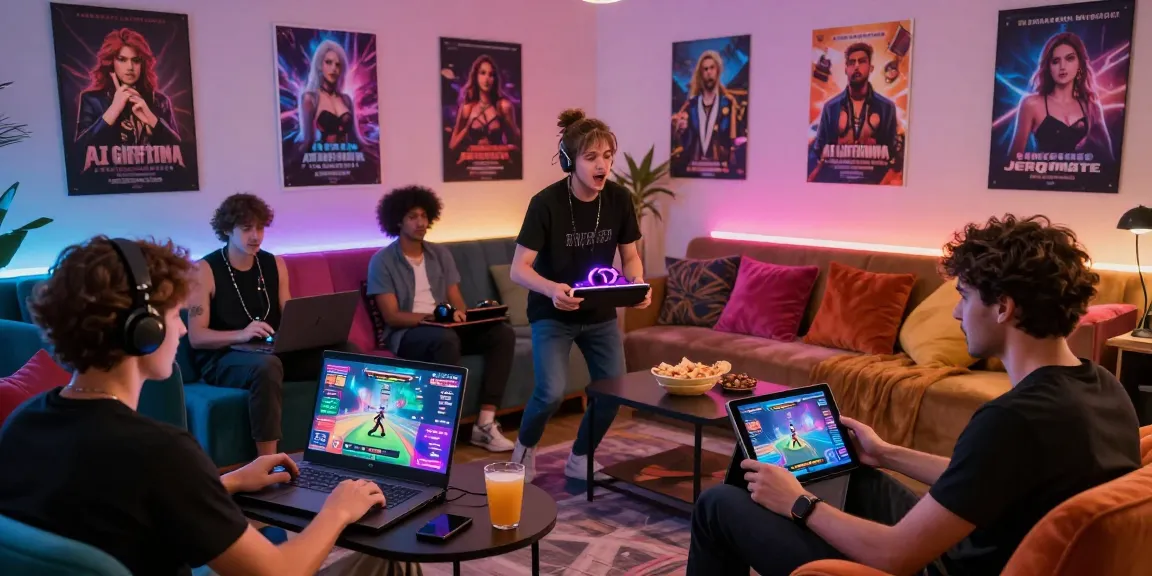 Real porn games displayed on devices in a vibrant gaming lounge with engaging players.