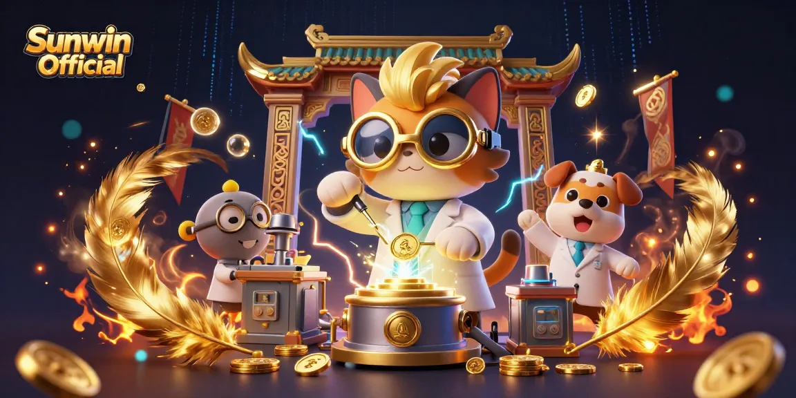 Play games at Sunwin Official with excitement, featuring a lively 3D casino scene filled with coins, characters, and vibrant energy.