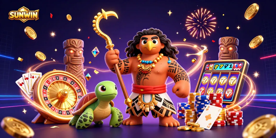 SUNWIN's vibrant 3D casino illustration showcasing thrilling games, energetic activities, and immersive characters.