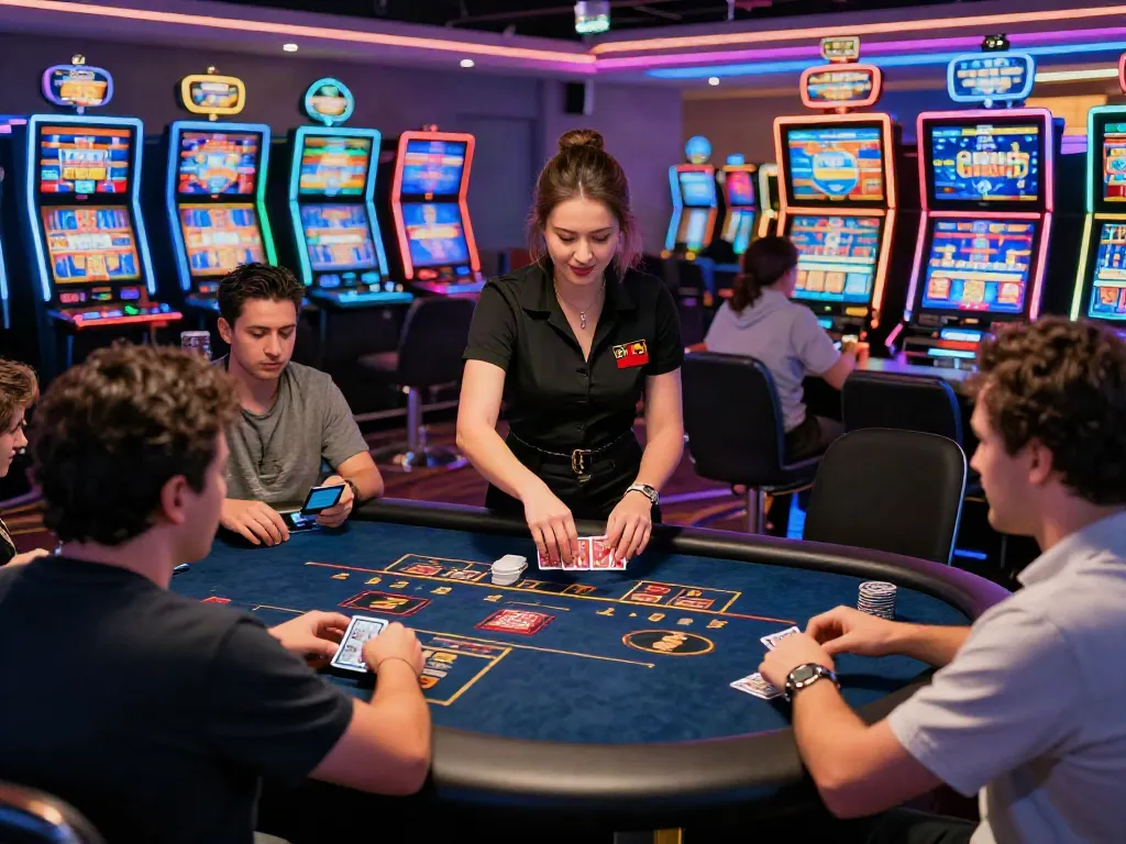 Exciting scene of online casinos that accept credit cards with players enjoying card games and vibrant LED lights.