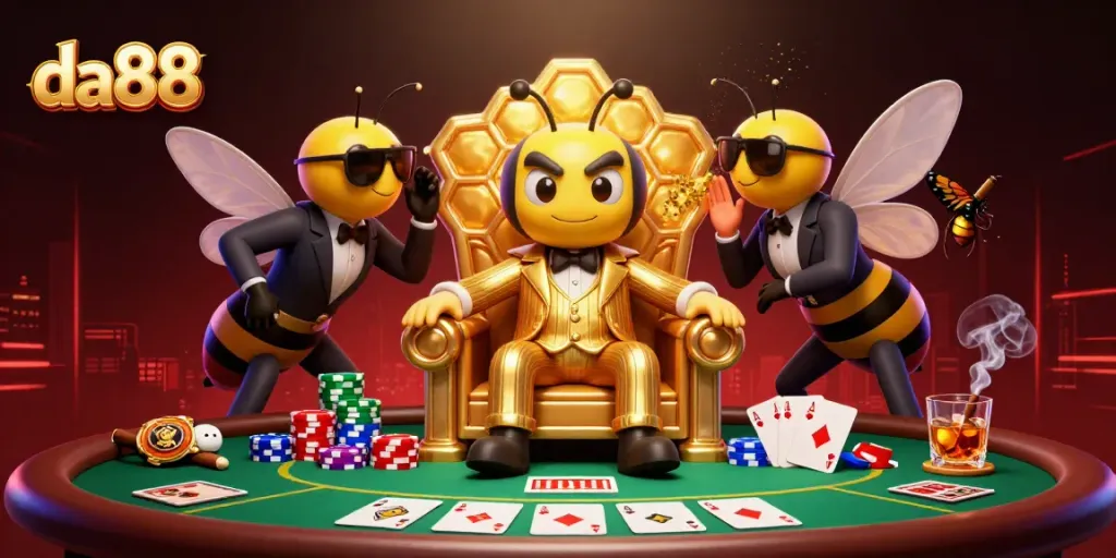 Experience high-stakes poker with da88's animated mob boss, chips, and exclusive gameplay atmosphere.