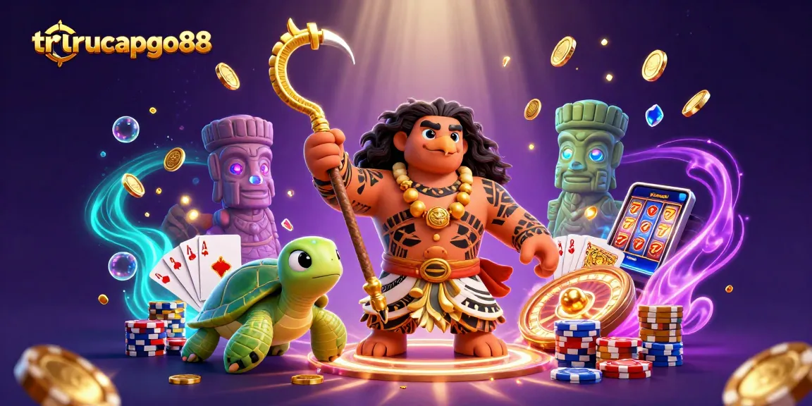 Experience thrilling wins with truycapgo88 in a vibrant 3D casino adventure featuring a demigod.